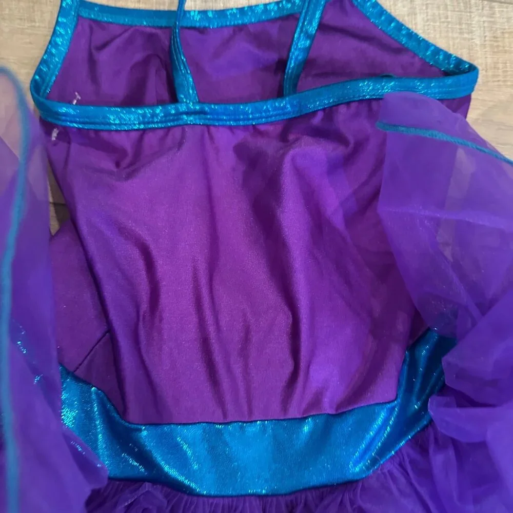 A WISH COMEN TRUE GIRLS MEDIUM CHILD PURPLE BLUE COMPETION DANCE COSTUME 19127